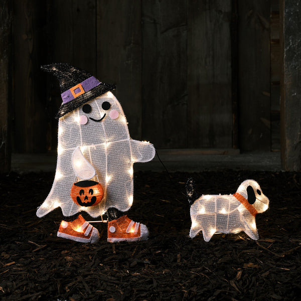 Lights4fun Gustav The Dog-walking Ghost LED Halloween Decoration