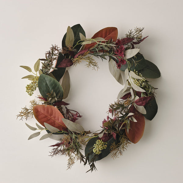 lights4fun 40cm Crisp Leaf Autumn-Winter Wreath