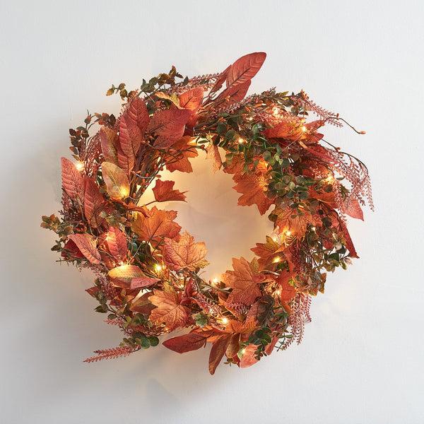 Lights4fun 40cm Pre Lit Maple Leaf Autumn Wreath