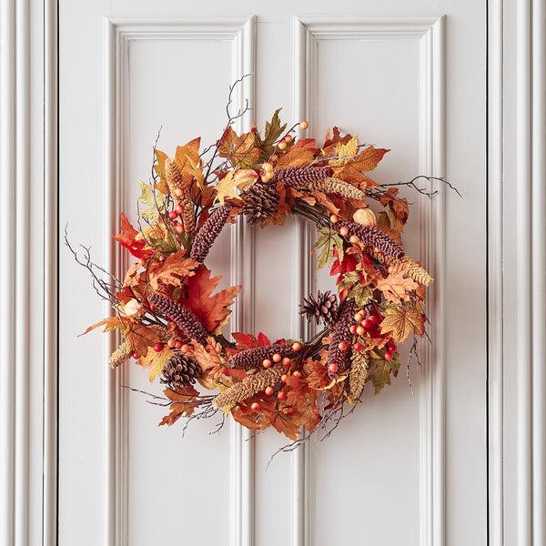 lights4fun 50cm Berry & Pinecone Autumn Wreath