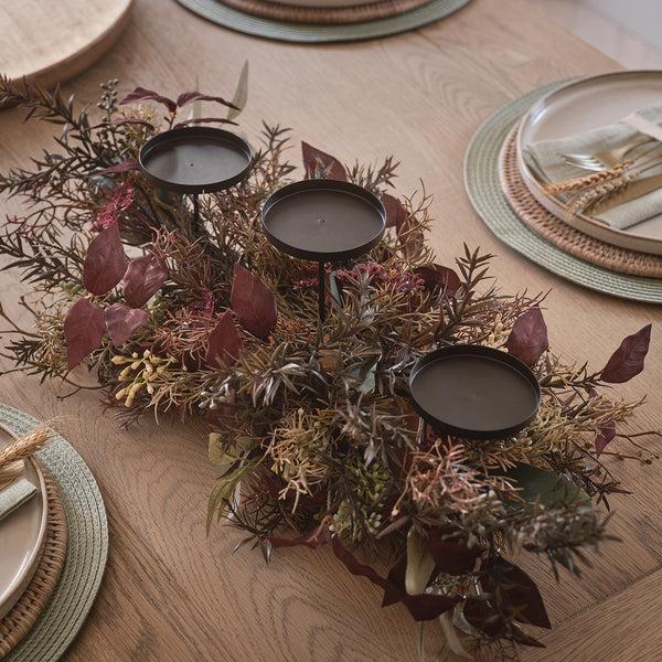 Lights4fun 70cm Autumn Winter Trio Candle Holder
