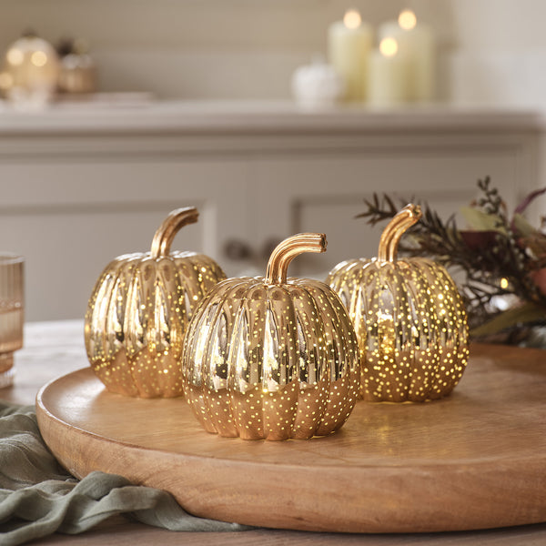 Lights4fun Brass Mottled Glass Pumpkin Trio