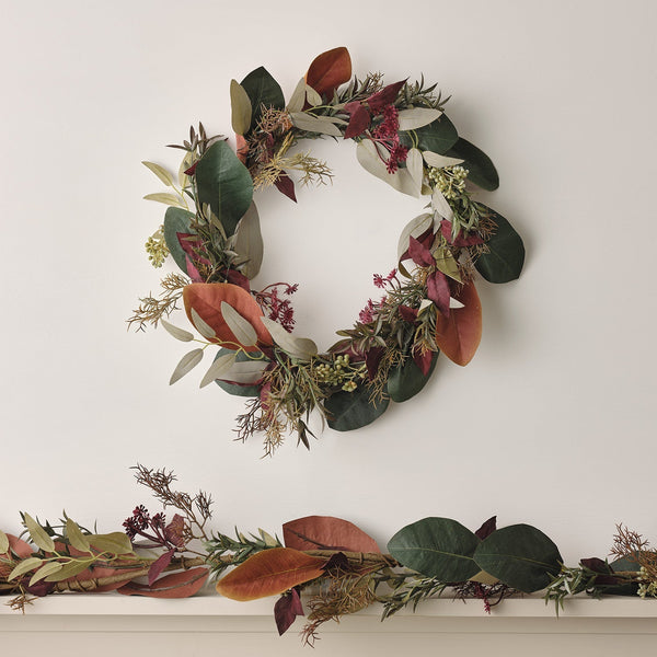 lights4fun Crisp Leaf Autumn-Winter Wreath & Garland