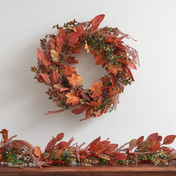 lights4fun Maple Leaf Autumn Wreath & Garland