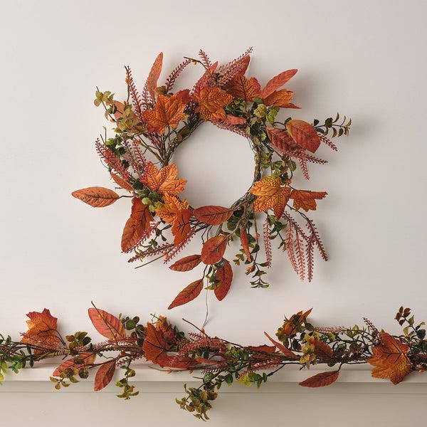 lights4fun Maple Leaf Autumn Wreath & Garland
