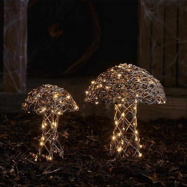 Lights4fun Rattan Mushroom Garden Light Duo