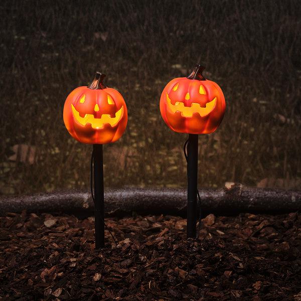 lights4fun Set of 2 Halloween Pumpkin Stake Lights