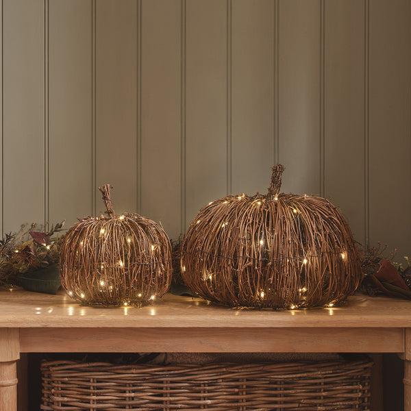 lights4fun Set of 2 Rattan Light Up Pumpkins