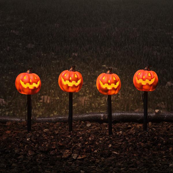 lights4fun Set of 4 Halloween Pumpkin Stake Lights