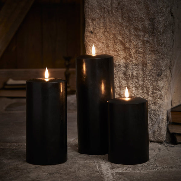 lights4fun TruGlow® Black LED Chapel Candle Trio