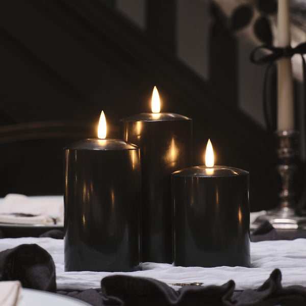 lights4fun TruGlow® Black LED Pillar Candle Trio