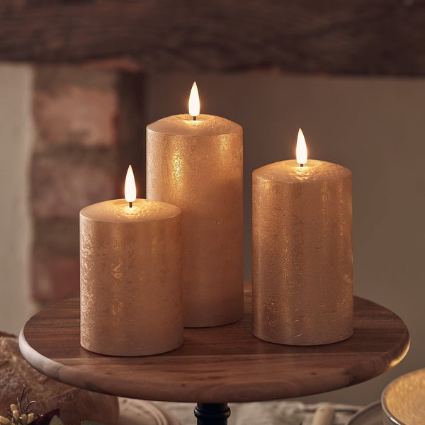 Lights4fun TruGlow® Copper LED Autumn Candle Trio