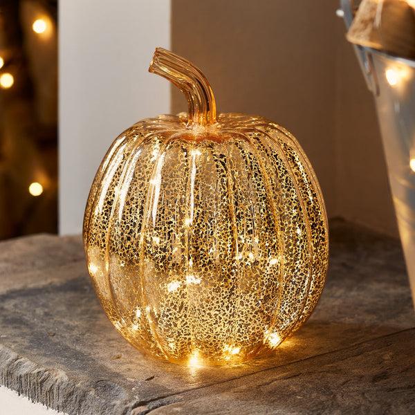 Lights4fun Mercury Gold Light Up Pumpkin Decoration