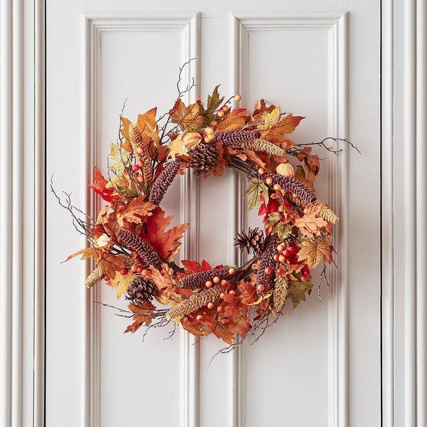 lights4fun Pre Lit 50cm Berry & Pinecone Autumn Wreath