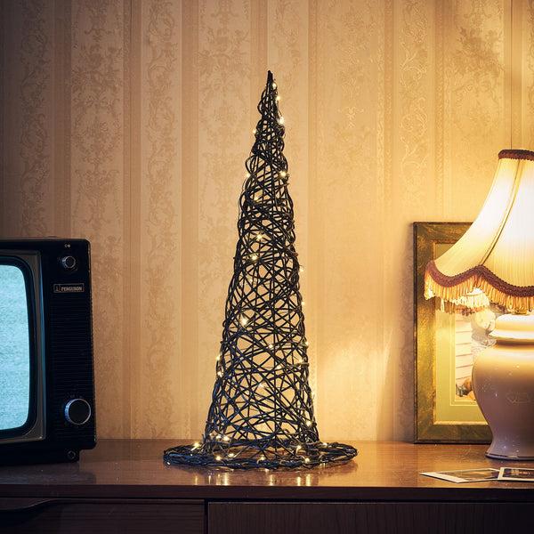 Lights4fun Rattan Black Witches' Hat Light Up Halloween Figure