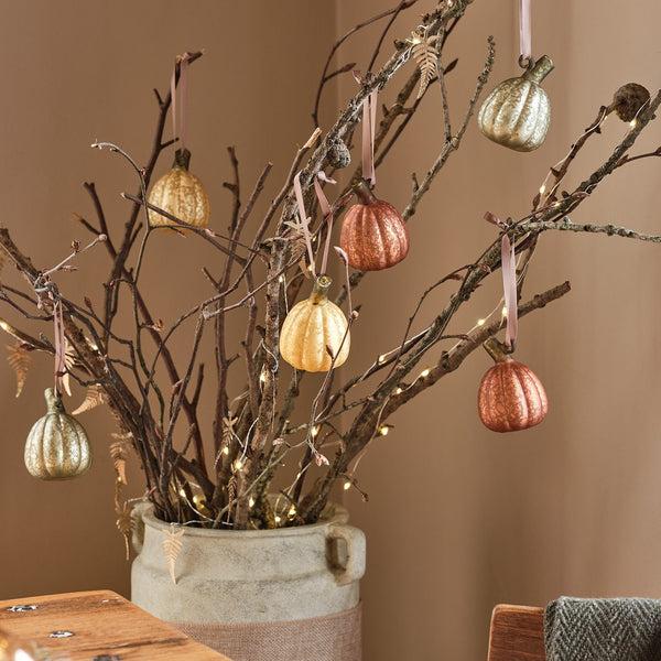 lights4fun Set of 6 Mini Glass Pumpkin Tree Decorations