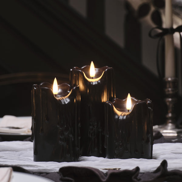 Lights4fun TruGlow® Black Dripping Wax LED Candle Trio