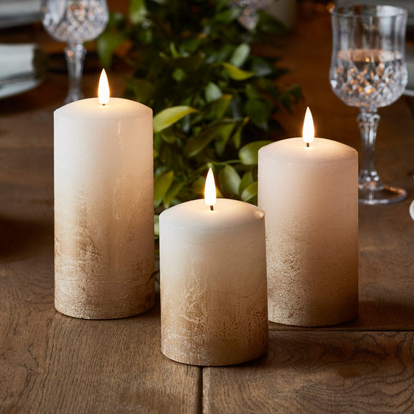 Lights4fun TruGlow® Bronze Ombre LED Pillar Candle Trio