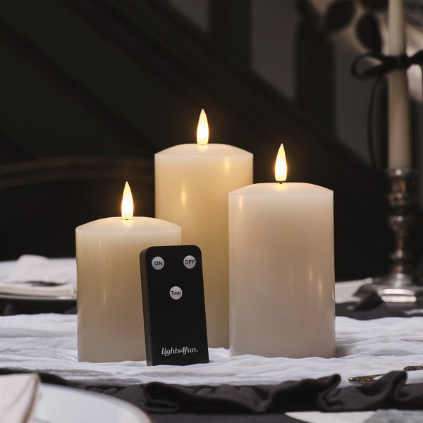 Lights4fun TruGlow® Ivory LED Pillar Candle Trio With Remote Control