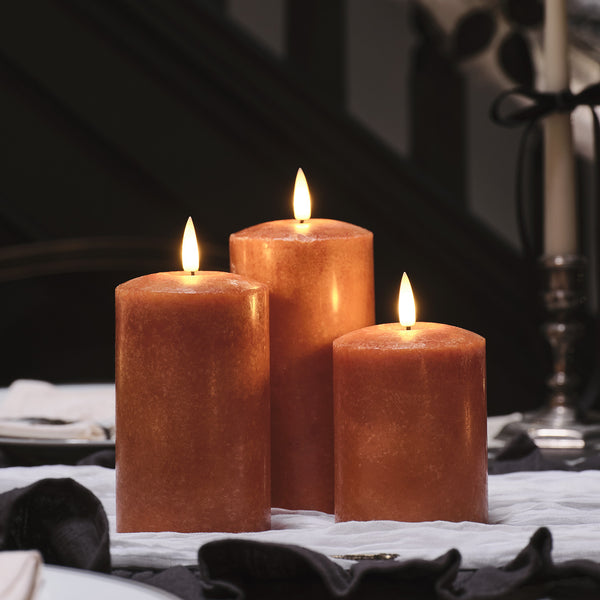 lights4fun TruGlow® Mottled Orange LED Autumn Candle Trio