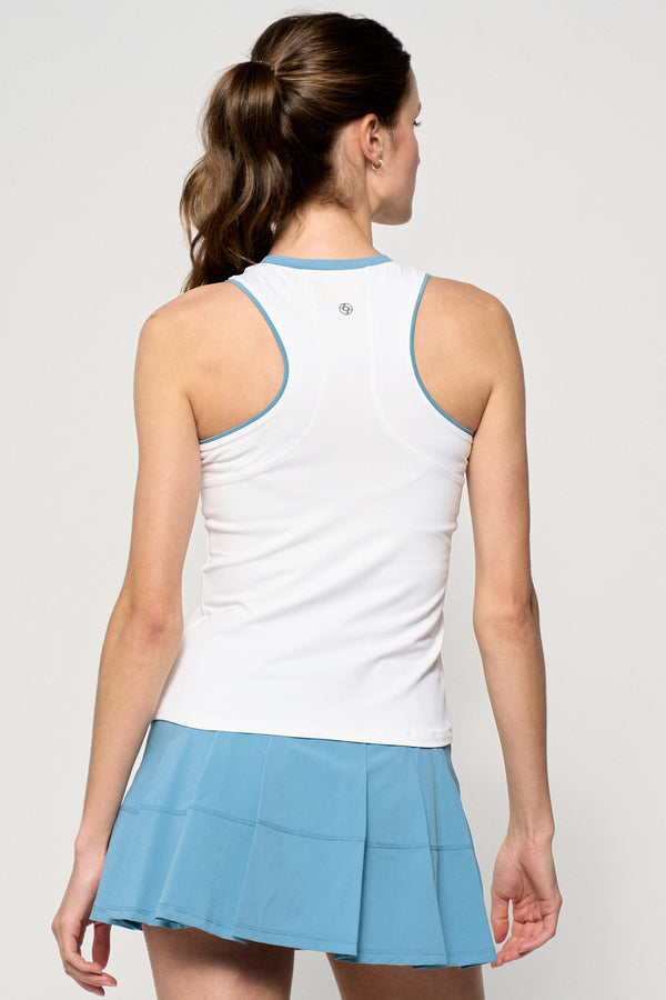 Lija Gracey Tank - White/Dusty Blue