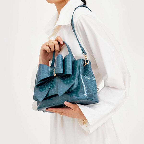 Like Dreams Celia Double Bowtie Vegan Embossed Crossbody Bag