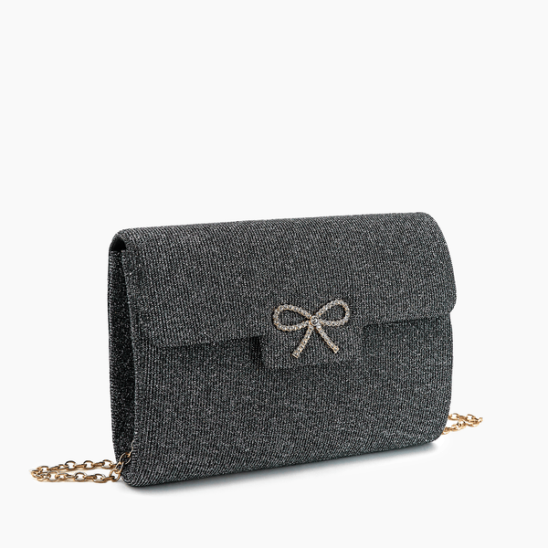 Like Dreams Frost Glitter Gem Bow Evening Clutch Bag