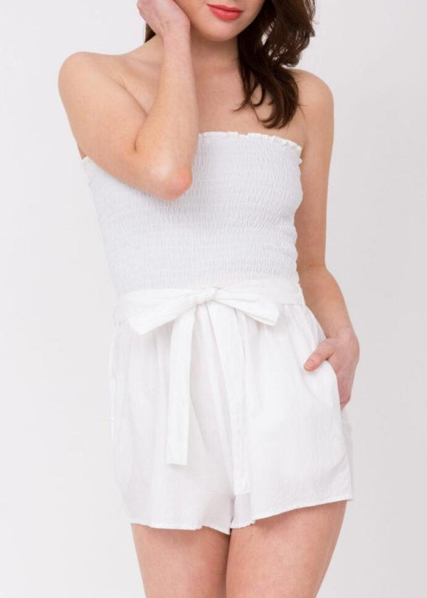 Likemary 2 In 1 Cotton Bandeau Playsuit And Shorts White