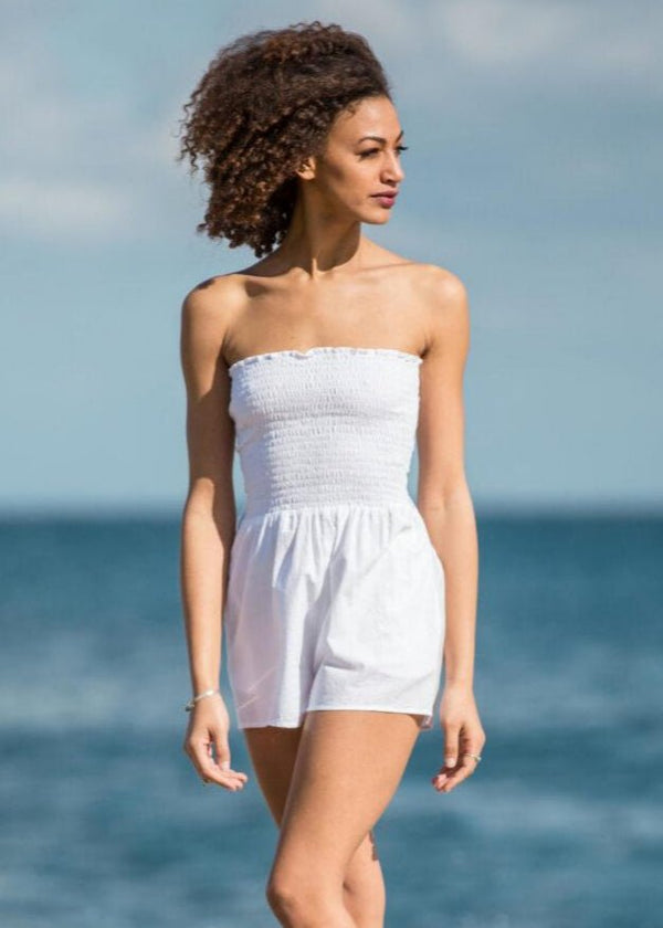 likemary 2 in 1 Cotton Bandeau Playsuit and Shorts White