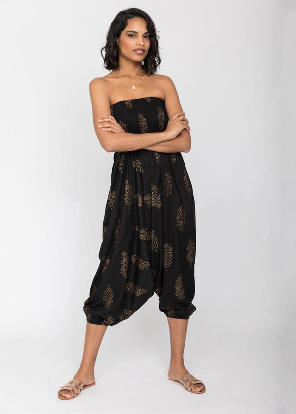 Likemary 2 In 1 Harem Trousers And Bandeau Jumpsuit Black And Gold