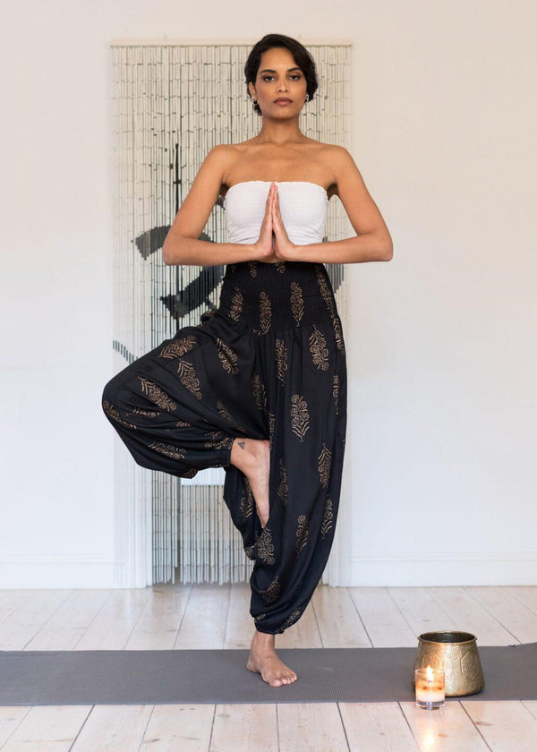 likemary 2 in 1 Harem Trousers and Bandeau Jumpsuit Black and Gold