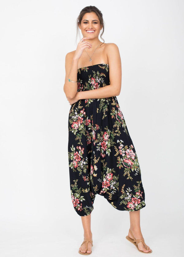 Likemary 2 In 1 Harem Trousers And Bandeau Jumpsuit Floral Bouquet