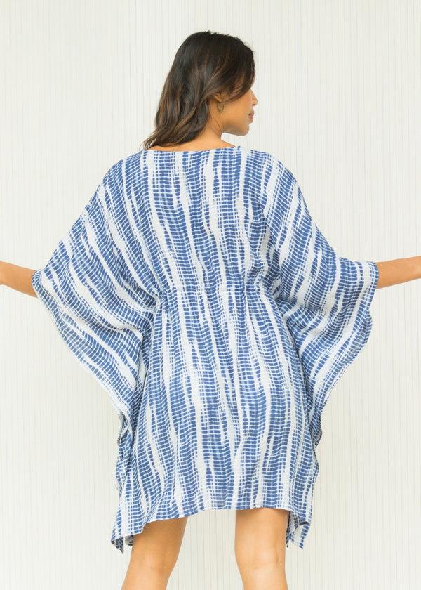 Likemary Beach Cover Up Kaftan With Pockets In Blue Tie Dye