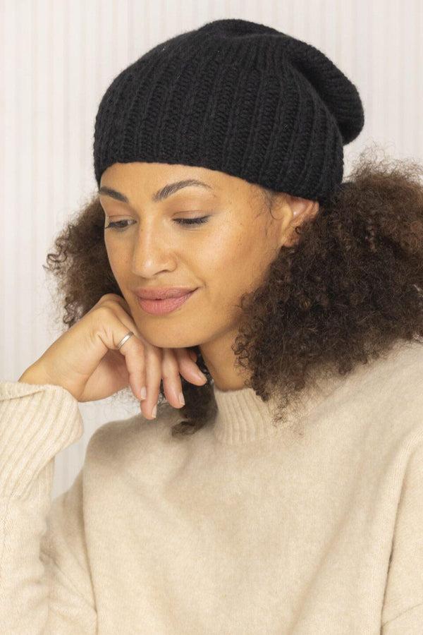 Likemary Black Merino Wool Slouchy Beanie - Ethically Handmade