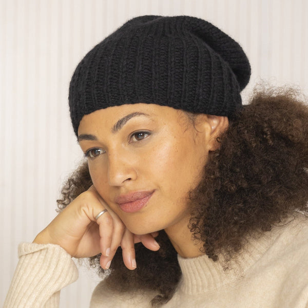 Likemary Black Merino Wool Slouchy Beanie - Ethically Handmade
