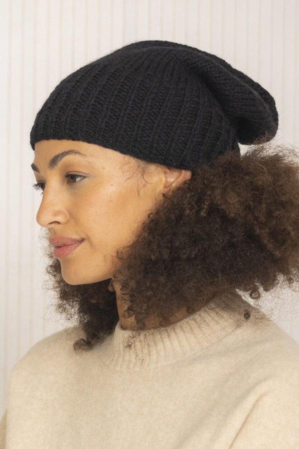 likemary Black Merino Wool Slouchy Beanie - Ethically Handmade