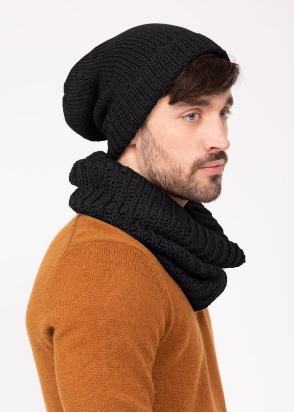 Likemary Black Merino Wool Slouchy Beanie Men - Ethically Handmade