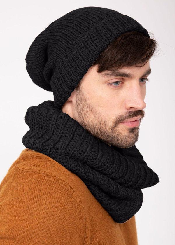 likemary Black Merino Wool Slouchy Beanie Men - Ethically Handmade