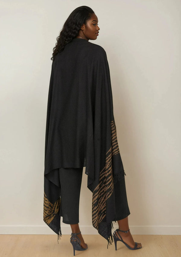 Likemary Black Wool Shawl With Tiger Stripes – Oversized Merino Blanket Scarf