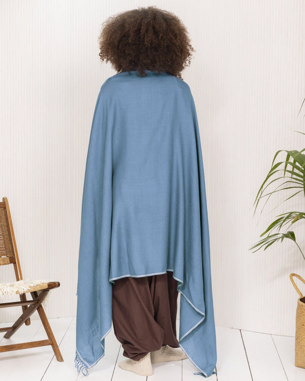 Likemary Blue Wool Shawl – Oversized Handwoven Blanket Scarf