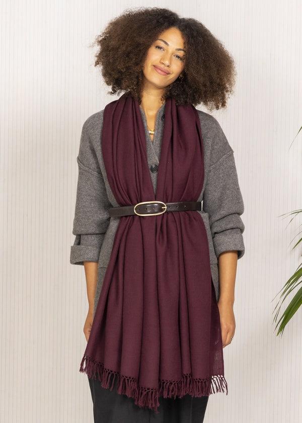 Likemary Burgundy Wool Shawl For Women – Merino Blanket Scarf Wrap
