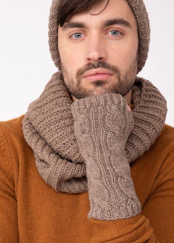 Likemary Cable Knitted Fingerless Gloves For Men 100% Merino Wool - Mocha