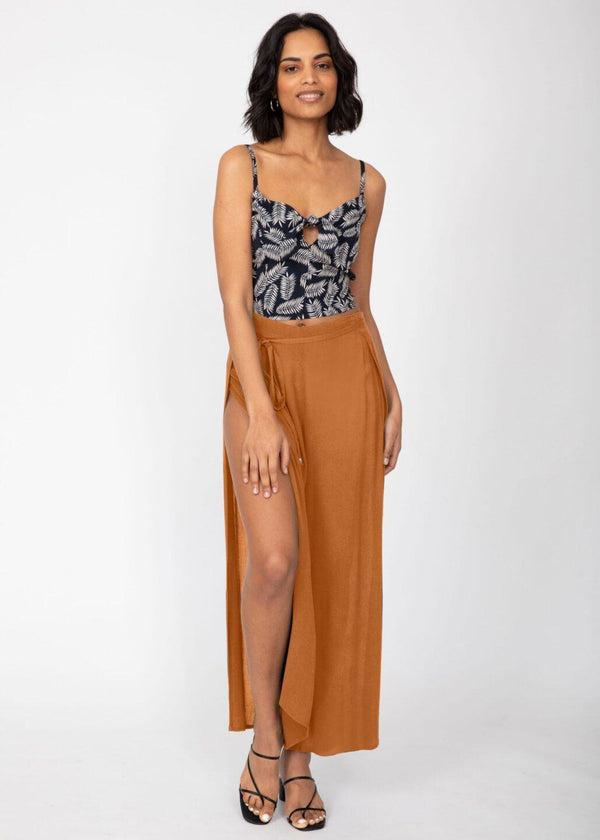 Likemary Caramel Brown Elasticated Waist Wide Leg Trousers