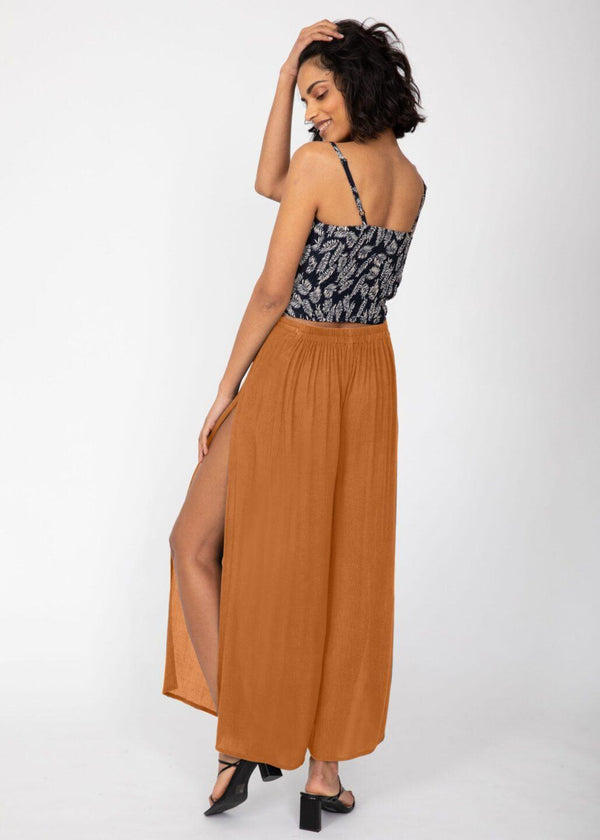 Likemary Caramel Brown Elasticated Waist Wide Leg Trousers