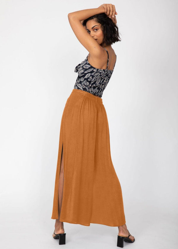 Likemary Caramel Brown Elasticated Waist Wide Leg Trousers