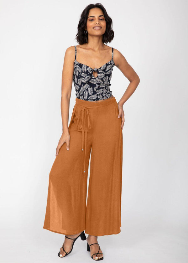 likemary Caramel Brown Elasticated Waist Wide Leg Trousers