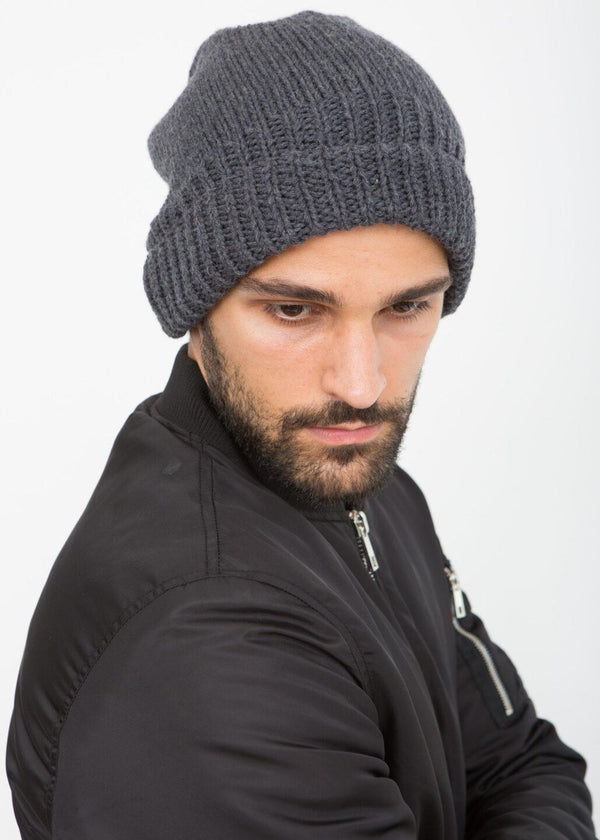 Likemary Charcoal Grey Merino Slouchy Beanie Men - Ethically Handmade