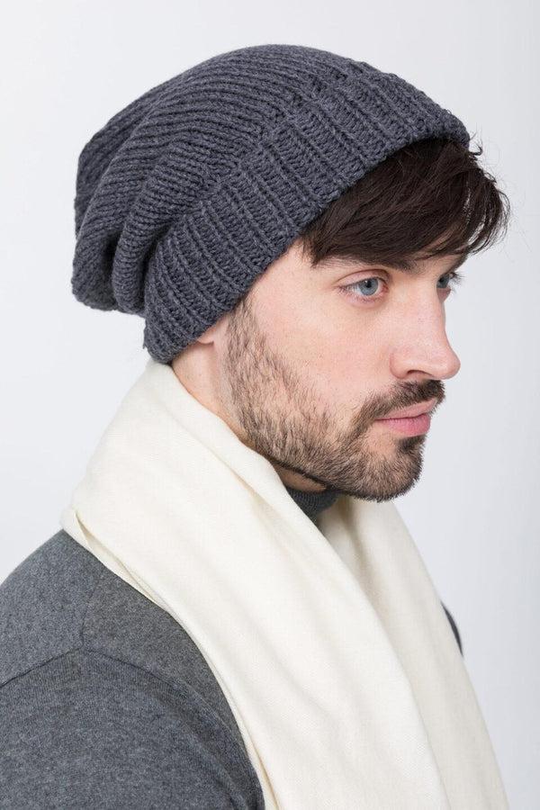 likemary Charcoal Grey Merino Slouchy Beanie Men - Ethically Handmade