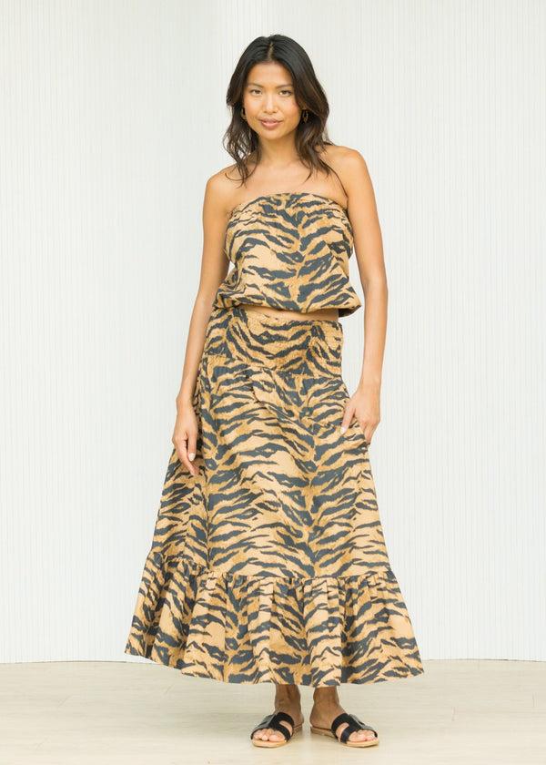Likemary Co-ord Matching Set - Cotton Convertible Skirt & Top Set Tiger Print