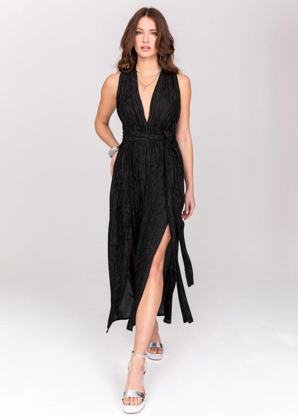 Likemary Convertible Black Maxi Dress With Silver Lurex